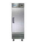 Go Big Commercial Reach In Freezer With 23 Cubic Feet Of Beefy Storage Straight Up Frost Free Operation And Rugged Stainless Steel Cabinet Built Tough For Busy Restaurants And Pro Kitchens - front view with stainless steel finish.