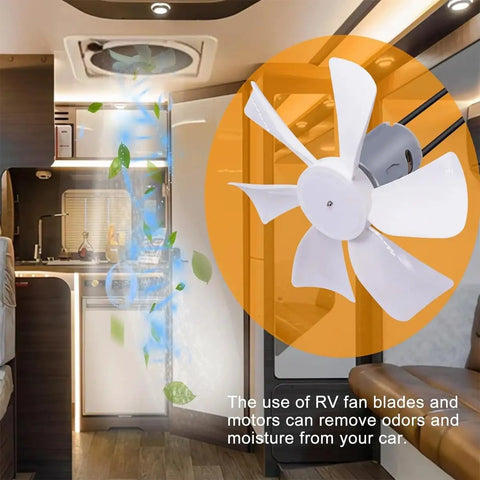 6 Inch RV Vent Fan Blade For 12V D Shaft Fans Camper Bathroom Roof Ceiling Vent Replacement Kit With Switch shown in use