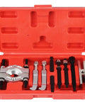 Heavy Duty 9 Piece Bearing Separator And Puller Set Comes With Red Case For Car Truck Motorcycle Mechanics On The Job Handles Various Sizes Easily For Home DIYers Who Need Gear To Fix Engines Smoothly Without Worry Works Flawlessly Every Time You Try. 9-piece steel bearing separator puller set in red case