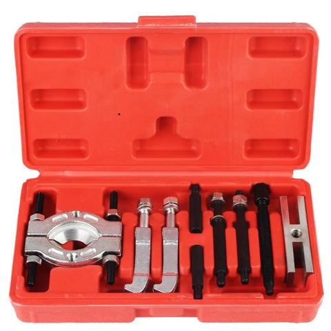 Heavy Duty 9 Piece Bearing Separator And Puller Set Comes With Red Case For Car Truck Motorcycle Mechanics On The Job Handles Various Sizes Easily For Home DIYers Who Need Gear To Fix Engines Smoothly Without Worry Works Flawlessly Every Time You Try. 9-piece steel bearing separator puller set in red case
