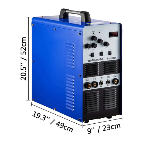 2 In 1 TIG And Arc Welder With AC DC Square Wave IGBT Inverter Argon Welding Machine For Home Shop, side view showing controls and dimensions.