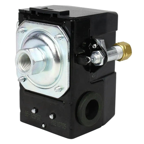 Heavy Duty Air Compressor Pressure Switch 95-125 PSI Single Port 26A Replacement with Pro Grade Quarter Inch Compression Unloader Valve