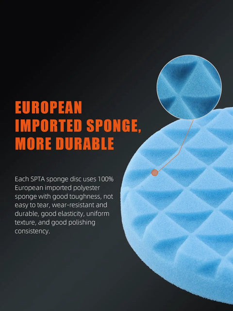 Detailed view of blue sponge material for Ten Piece Polishing Pads Kit With Seven Inch Foam Buffing Pads For Car Waxing And Polishing.