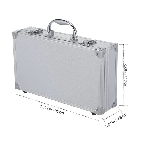 Side view of Portable Aluminum Alloy Toolbox Case With Handle, Multi Purpose Carry Box for home, office, school, travel.
