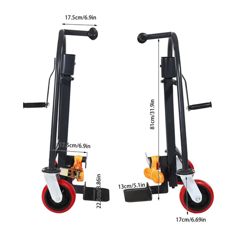 Heavy Duty Furniture Mover Dolly With 1100 Lbs Capacity showing dimensions 81cm height and 17.5cm width, featuring sturdy handles and swivel casters.