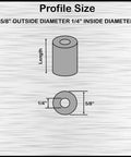 Profile image showing dimensions of Heavy Duty T6061 Aluminum Round Spacers Black Anodized Finish 5/8 Inch Outside Diameter 1/4 Inch Inside Fits 1/4 Or M6 Bolts Unthreaded Standoff Bushing 250 Pack Built Tough.