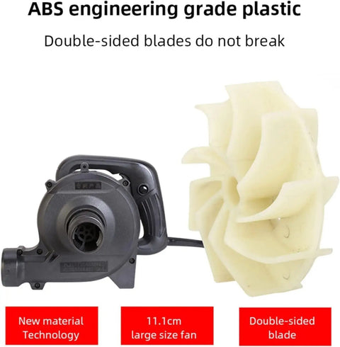 Rugged Industrial Dust Collector Blower Vacuum Featuring 1200W Copper Motor And Six Speed Settings For Tackling Rough Shop Debris And Smooth Electric Cutting Cleanup, showing ABS plastic fan and motor.