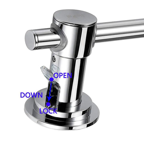 Close-up of lock mechanism on 24 Inch Suction Cup Towel Bar No Drill Removable Vacuum Towel Holder For Bathroom Door Easy Install Adhesive Towel Rack Strong Suction Relocatable Keeps Towels Handy Off The Counter.