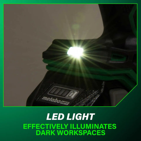 36V Cordless Brushless Hammer Drill Kit With Half Inch Chuck showing built-in LED light for dark workspaces
