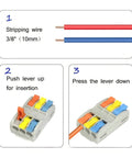 Multi In Out Wire Connector Terminal Block For Fast Tool Free Splicing Of Solid Stranded Copper Cables In Junction Boxes With Flame Retardant Pa66 Housing And Tin Plated Contacts Supporting Up to 32 Amps Perfect For Lighting Projects, 3/8 in stripped wires