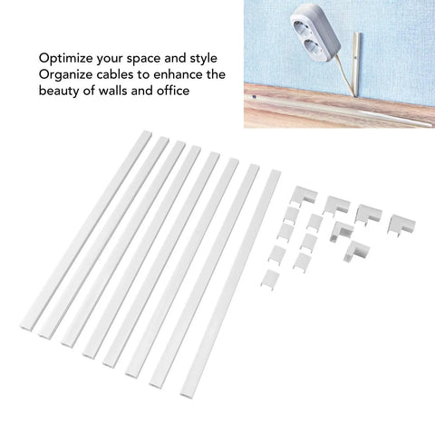 Super Slick Peel And Stick Cable Raceway Cover For TV And Office Walls Strong Adhesive Cord Hider Kit showcasing raceway strips and corner pieces.