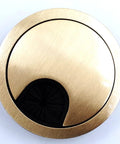 Slick Brushed Gold Desk Grommet Pack Of Two With No Fuss Cable Routing And Smooth Removable Lids For Heavy Duty Wire Organization In Your Clean Home Office Setup, top view of grommet.
