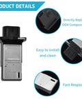 Direct Swap Mass Air Flow Sensor Replacement For 22680-7S00A Premium Maf Sensor showing aluminum body and connector for easy installation.