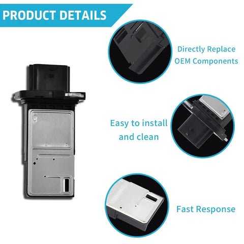 Direct Swap Mass Air Flow Sensor Replacement For 22680-7S00A Premium Maf Sensor showing aluminum body and connector for easy installation.