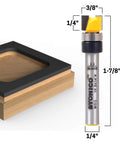 Pro Grade Router Bits Flush Trim Pattern Set Featuring Two Solid 1/4 Inch Shank Cutters And Durable Tungsten Carbide Edges For Knockout Cabinet Work That You Will Simply Love showing a 3/8 inch cutter.
