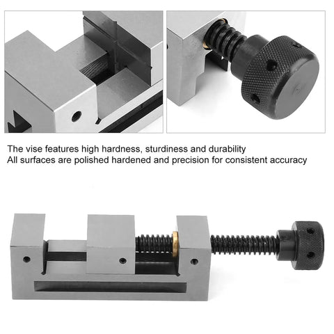 Precision High Machine Vise Grinder CNC Workholding Tool With Hardened All Surfaces One Piece Build For Grinding Milling And Inspection Jobs That Slam! showing details of polished hardened surfaces and adjustable screw.