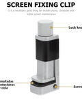 Screen Fixation Clip Set For Phones And Tablets Adjustable Non Scratch Rubber Lining Clamps For Quick Easy Screen Repair And Maintenance Perfect For Fast Install And Secure Hold, silver clamp with lock knob.