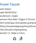 Product label for Oil Rubbed Bronze Clawfoot Tub Filler With Wall Mount showing brand, model, flow rate, and manufacturing details.