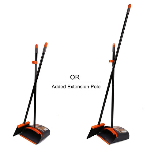 52 Inch Stand Up Broom And Dustpan Set With Tall Steel Handles For Home Kitchen Office And Lobby Cleaning Must Have Snap Together Upright Broom Dustpan Combo Space Saving Movable No Bending Required