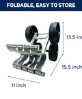 Foldable rolling garden stool for farm work heavy duty roller with wheels shown in folded position for easy storage.