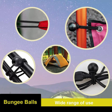 24 Piece Ball Bungee Cords Set Heavy Duty Tarp Ball Cords With 4mm Elastic 4in 6in 9in Sizes Black Canopy Ties in use
