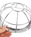 Heavy Duty Stainless Steel Sprinkler Head Protectors, Rock Solid Fire Sprinkler Cover Plates for Ceiling Pendent Upright Side Wall Configurations, silver cage guard in hand.