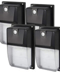 18W LED Outdoor Wall Pack Light With Dusk To Dawn Sensor, 2160 Lumens, 5000K Daylight, IP65 Waterproof, 4 Pack shown in black casing