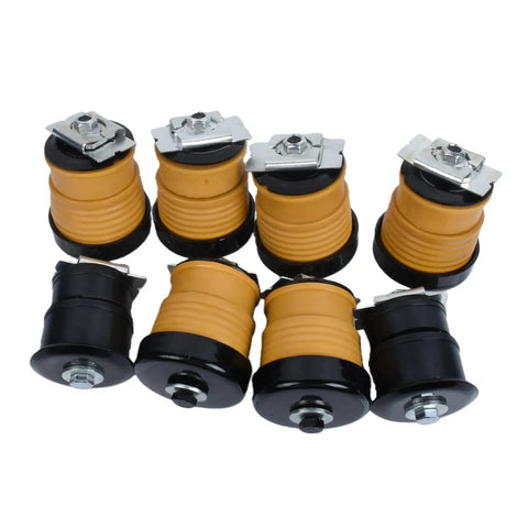 Heavy Duty Body Cab Mount Bushing Kit Direct Swap Replaces 924-320 Drop-In Replacement For Ford F250 F350 F450 F550 Trucks including eight black and yellow bushings.