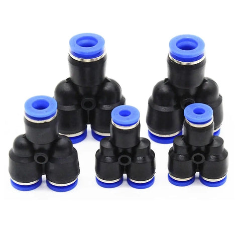 Top Shelf 100 Piece Plastic Push To Connect Pipe Fittings Kit For Air And Water Systems With Quick Release Design For 4mm Up To 16mm Od Tubing Perfect For Pneumatic Tools And Industrial Assemblies With Durable Black Bodies And Blue Seal Rings, black plastic push-to-connect fittings with blue seal rings