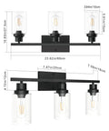 Matte Black 3 Light Vanity Light Fixtures with Clear Glass Shade dimensions, Industrial Style Bathroom Lighting, Wall Mount Sconce