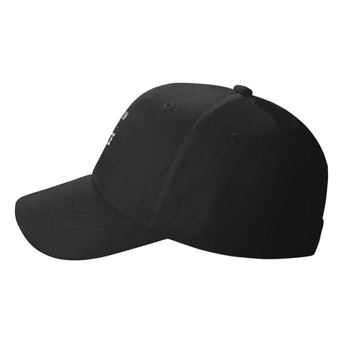Side view of Adjustable Washed Baseball Cap Dad Hat For Adults, Plain Trucker Style, black, with back strap for work and play.