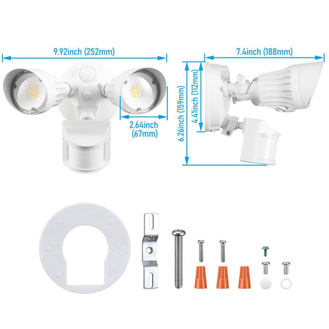 3CCT LED Security Light With Motion Sensor For Outdoor Use Dusk To Dawn Flood Light No Brainer ETL Listed IP65 Waterproof Aluminum Adjustable Heads 3000K 4000K 5000K Selectable Triple Operation Mode