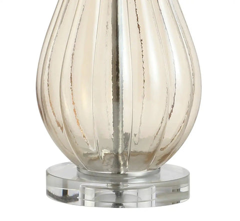 Base of the Champagne Glass Table Lamp With Teardrop Crystal Accent, 32.75 Inch Tall, features champagne-tinted glass and acrylic base.