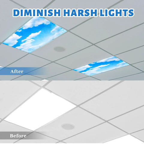 Six Magnetic Fluorescent Light Covers For Classrooms And Offices, 4x2 Feet Ceiling Light Filters With Sky Cloud Design comparison