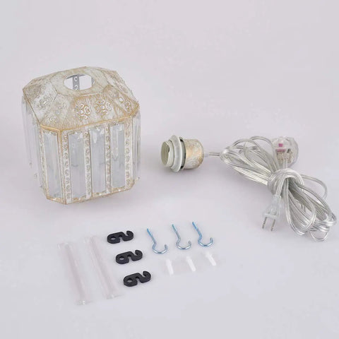 Boho Hanging Plug In Lamp With Dimmable 16.4 Ft Cord Rustic White Crystal Swag Pendant Light components on display