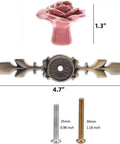 Ceramic Rose Cabinet Knobs With Bronze Backplates In Cute Pink Vintage Flower Drawer Pull Handles For Dresser Cupboard Wardrobe Includes Mounting Screws 4 Pack, showing knob size and screws