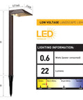 Diagram of Low Voltage Outdoor Pathway Lighting Kit With 0.6W LED 3100K Warm White 12V Metal Path Lights, product dimensions shown.