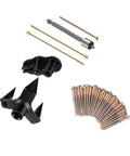 DIY Floor Squeak Repair Kit with 5 tools and 50 screws for carpets and hardwood floors, stainless steel and ABS construction.