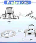 Front view of chrome marine twist-lock fastener set with base plate, turn button with eyelet, washer, and mounting screws for canvas boats