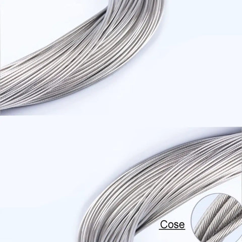 Close-up view of 10 Pcs Stainless Steel Shifter Cables For Bikes 2M Length Replaceable Derailleur Cables MTB Shifter Cable Set