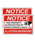 2 Pack 10x7 Inch Reflective Aluminum Video Surveillance Sign Keep Intruders Away, Weatherproof And UV Protected, Waterproof Deterrent For Homes And Businesses, 24 Hour Security Reminder, High Visibility Industrial Grade Sign, two red NOTICE signs