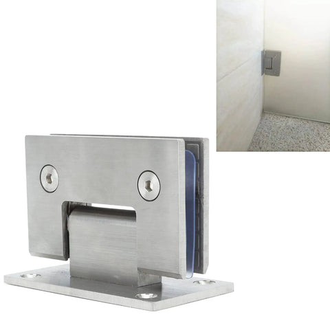Beefy 90 Degree Glass Door Hinges For Frameless Showers, Heavy Duty Stainless Steel Bathroom Gate Clamps in modern bathroom setting