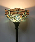 Sea Blue Tiffany Dragonfly Floor Lamp With 71 Inch Pole Torchiere And 12 Inch Shade Stained Glass Uplight