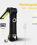 Rechargeable LED Work Light With Magnetic Base And Hanging Hook 360 Degree Rotation shown with Type C charging port
