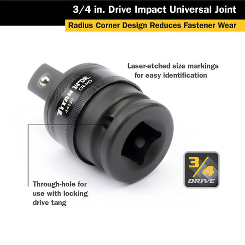 Beefy Three Quarter Inch Drive Impact Universal Joint Socket Built For Tough Jobs With Chrome Moly Alloy Flexible Joint Laser Etched Size