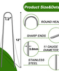 12 Inch Garden Stakes Set Of 50 Heavy Duty Galvanized Ground Spikes with dimensions and material details