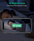 1080P Baby Monitor And Indoor Security Camera With WiFi Night Vision Motion Detection 2-Way Audio showing sleeping child on phone