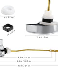 Side Mount Toilet Flush Lever Handle Replacement For Most Toilet Tanks Universal Zinc Alloy Lever With Silver And Gold Finish Dope Upgrade For A Cleaner Modern Look, detailed view with measurements for installation.