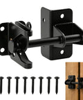 Heavy Duty Self Locking Gate Latch With Gravity Lock For Wooden Fences, Auto Lever Action Gate Lock, No Fuss Post Mount Black Gate Hardware, Door Lock For Secure Pool Garden And Shed Access, Fingertip Inside Release For Quick Open on wood gate, with screws