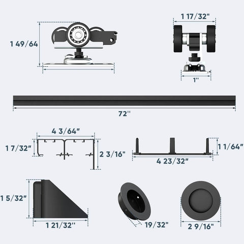 Heavy Duty Six Foot Bypass Sliding Door Hardware With Finger Pulls, Aluminum Closet Track For Two Door System